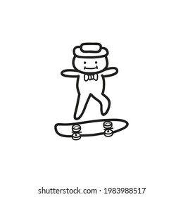 cute doll playing skateboard vector illustration. black and white. good for t shirt design and etc.