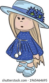 Cute doll in polka dot dress.
Colored vector illustration for cutting and decoration. Topping on the cake, character for the postcard. T-shirt print.