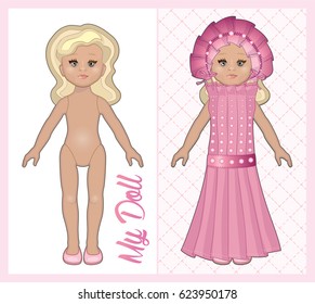 Cute doll wearing elegant pink dress