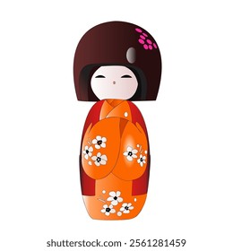 cute doll wearing kimono cartoon vector icon illustration. handicraft icon vector isolation concept. flat style illustration.