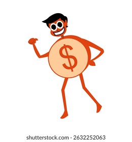 Cute dollar cartoon character vector