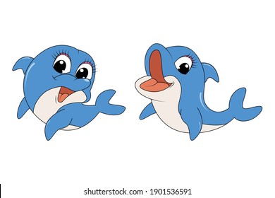 cute dolphin animal cartoon, simple vector illustration