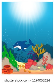 Cute Dolphin with beautiful underwater world - Vector 