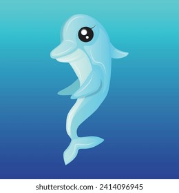 cute dolphin calf standing on its tail underwater