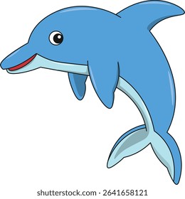 Cute dolphin cartoon. Flat vector illustration. Wild life animals. Cute animal on white background