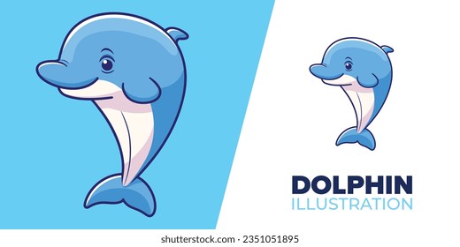 Icono de dibujos animados de delfines mullidos: Ilustración vectorial plana para carteles, tarjetas, decoración e impresión