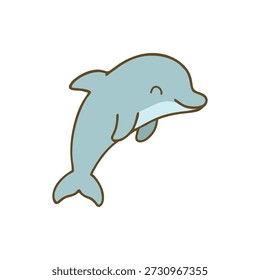 Cute Dolphin Cartoon Icon in Flat Style