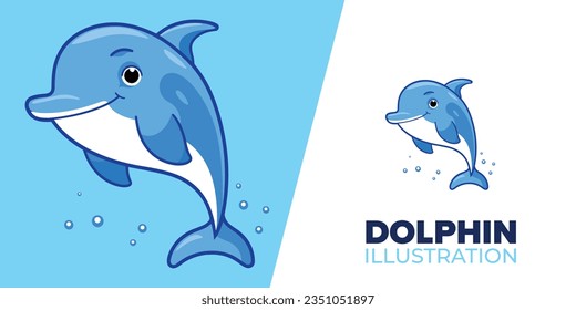 Icono de dibujos animados de delfines mullidos: Vector plano vibrante para carteles, tarjetas, decoración, impresión