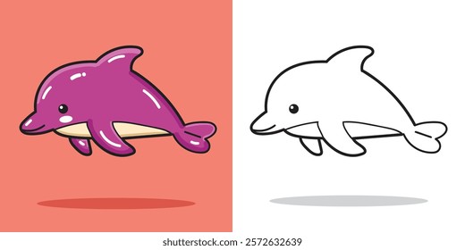 A cute Dolphin cartoon illustration for a design element or coloring book element