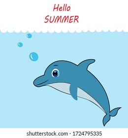 cute dolphin cartoon illustration, summer vector