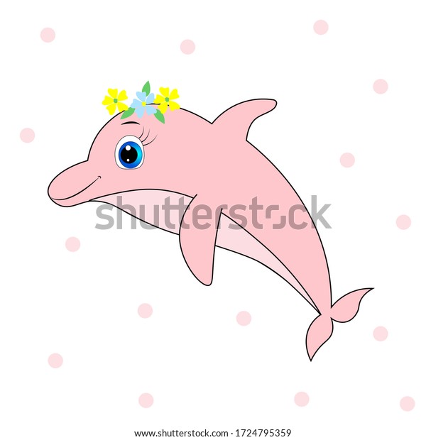 Cute Dolphin Cartoon Illustration Summer Vector Stock Vector (Royalty ...