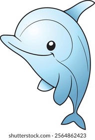 Cute dolphin cartoon isolated on white, vector illustration of a dolphin