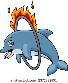 Cute dolphin cartoon jump to fire circle