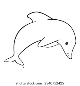 Cute dolphin cartoon jumping. Bottlenose dolphin. Adorable dolphin doodle .Ocean life.Isolated on white background.Marine underwater life.Hand drawn vector illustration.