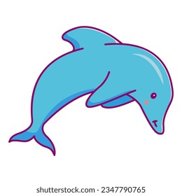 Cute dolphin cartoon jumping. Bottlenose dolphin. Adorable blue dolphin.Ocean life.Isolated on white background.Marine underwater life.Line art vector illustration.