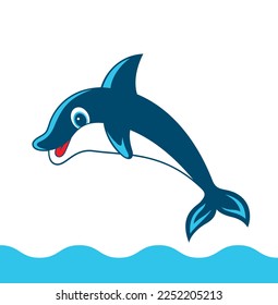 Cute dolphin cartoon jumping,Vector illustration of a cute happy dolphin for design element