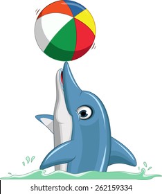 cute dolphin cartoon playing ball