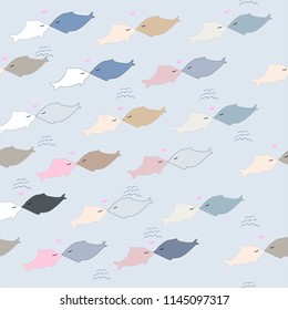 Cute dolphin cartoon seamless pattern,illustration vector by freehand doodle comic art