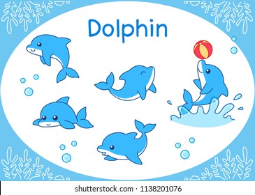 Cute Dolphin Cartoon Set
Illustration Of Aquarium Fish Isolated On A White Background.