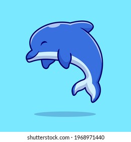 Cute Dolphin Cartoon Vector Icon Illustration. Animal Nature Icon Concept Isolated Premium Vector. Flat Cartoon Style