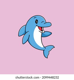 Cute Dolphin Cartoon Vector Icon Illustration. Animal Icon Concept Isolated Premium Vector. Flat Cartoon Style