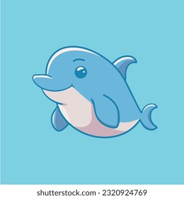 Cute Dolphin Cartoon Vector Icon Illustration. Animal Nature Icon Concept Isolated Premium Vector. Flat Cartoon Style