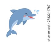 Cute dolphin cartoon vector illustration, ideal for ocean themes, marine wildlife projects, nursery decor, and playful mascot designs.