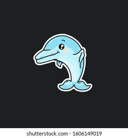 cute dolphin character illustration with blue color and dark background 