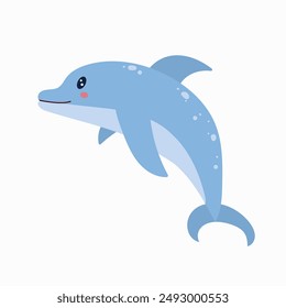 Cute dolphin for children background. Under the sea, water animal character, ocean fauna. Flat vector design.