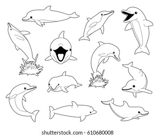 Cute Dolphin Coloring Book Cartoon Vector Illustration