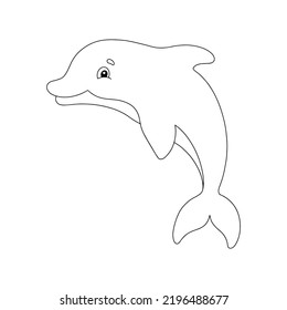 Cute dolphin. Coloring book page for kids. Cartoon style character. Vector illustration isolated on white background.