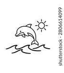 Cute Dolphin Coloring Page for Kids. Simple Ocean Animal Outline Illustration for Children.