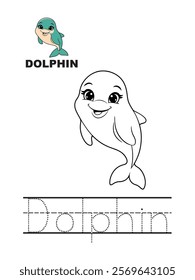 Cute Dolphin Coloring Page for Kids – Adorable and playful dolphin illustration designed for children’s coloring activities. Features a cheerful dolphin jumping over waves, perfect for fostering creat