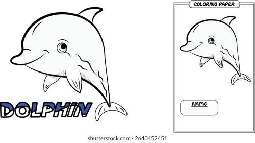 Cute dolphin coloring page for kids – perfect for early childhood education, homeschooling, or just fun creative time. This black and white line art features a smiling dolphin swimming in the ocean.