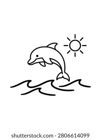 Cute Dolphin Coloring Page for Kids. Simple Ocean Animal Outline Illustration for Children.