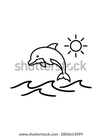 Cute Dolphin Coloring Page for Kids. Simple Ocean Animal Outline Illustration for Children.