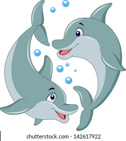 Cute dolphin couple cartoon