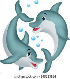 Cute Dolphin Couple Cartoon