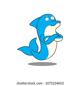 Cute Dolphin cross arms Mascot logo illustration