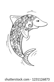 Cute dolphin with decorative flourish elements