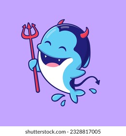 Cute Dolphin Dracula Vampire Cartoon Vector Icon Illustration. Animal Holiday Icon Concept Isolated Premium Vector. Flat Cartoon Style