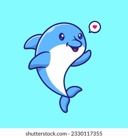 Cute Dolphin Fish Cartoon Vector Icon Illustration. Animal Nature Icon Concept Isolated Premium Vector. Flat Cartoon Style