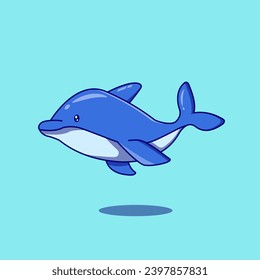 cute dolphin fish cartoon vector icon illustration animal nature icon concept isolated flat vector for banner, poster, chlidren book cover, with blue background