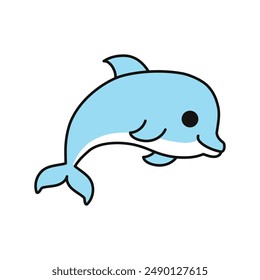 Cute dolphin fish cartoon vector icon Illustration. Animal nature icon concept isolated on white background. Flat cartoon style.