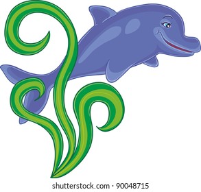 cute dolphin hides behind the sea grass