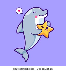 Cute Dolphin Holding Star Cartoon Vector Icon Illustration.
Animal Nature Icon Concept Isolated Premium Vector. Flat
Cartoon Style