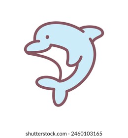 Cute dolphin icon. Hand drawn illustration of a funny sea animal isolated on a white background. Kawaii sticker. Vector 10 EPS.
