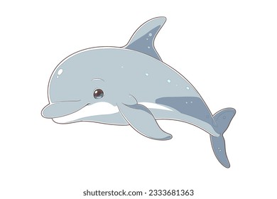 Cute dolphin illustration. Cartoon happy baby dolphin animal design in vector flat style.