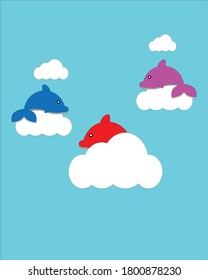 Cute dolphin illustration design on a cloud