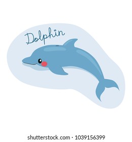 Cute dolphin illustration swimming underwater with text